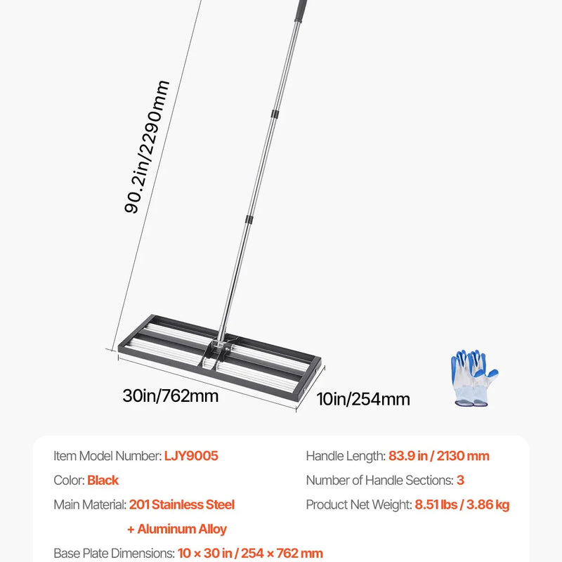 VEVOR zāliena izlīdzināšanas grābeklis ar regulējamu 213 cm rokturi, 760 × 254 mm zemes plāksne, izturīgs un pret rūsu noturīgs metāla augsnes izlīdzināšanas instruments zālienam, pagalmam un golfa laukumiem