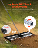 VEVOR uzlabots zāliena līdzināšanas grābeklis ar rullīti, 1220 × 254 mm nerūsējošā tērauda līdzinātājs ar 2130 mm regulējamu rokturi, izturīgs dārza līdzināšanas instruments zālienam un golfa laukumiem