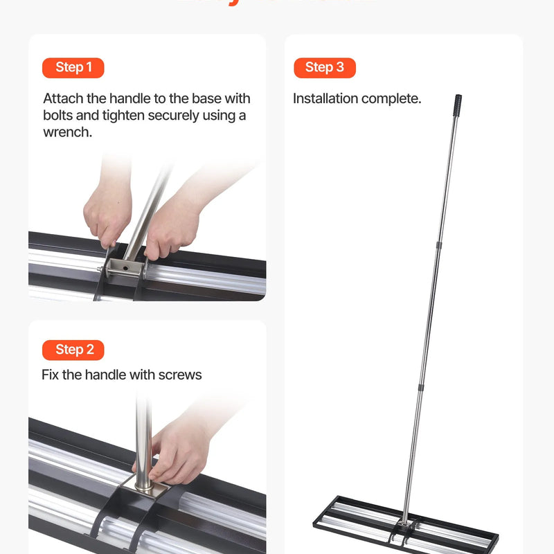 VEVOR uzlabots zāliena līdzināšanas grābeklis ar rullīti, 1220 × 254 mm nerūsējošā tērauda līdzinātājs ar 2130 mm regulējamu rokturi, izturīgs dārza līdzināšanas instruments zālienam un golfa laukumiem