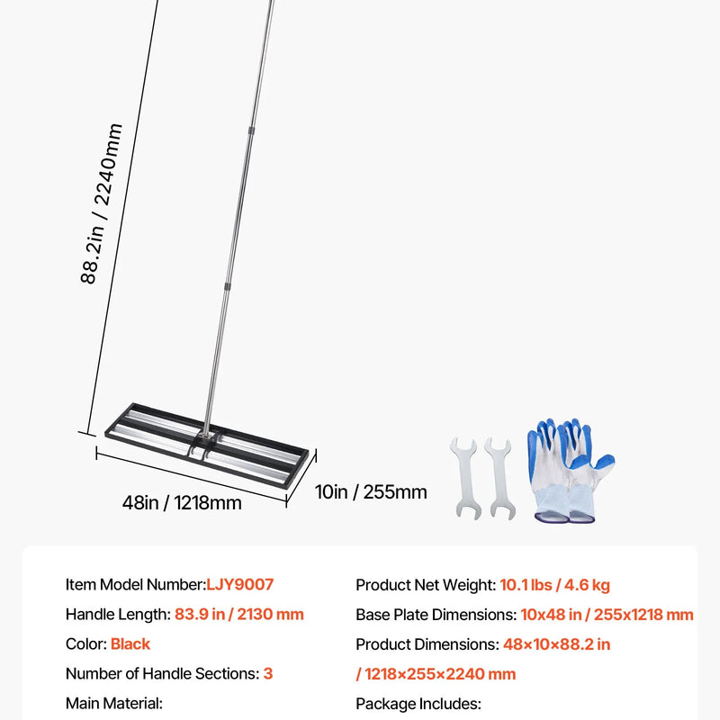 VEVOR uzlabots zāliena līdzināšanas grābeklis ar rullīti, 1220 × 254 mm nerūsējošā tērauda līdzinātājs ar 2130 mm regulējamu rokturi, izturīgs dārza līdzināšanas instruments zālienam un golfa laukumiem