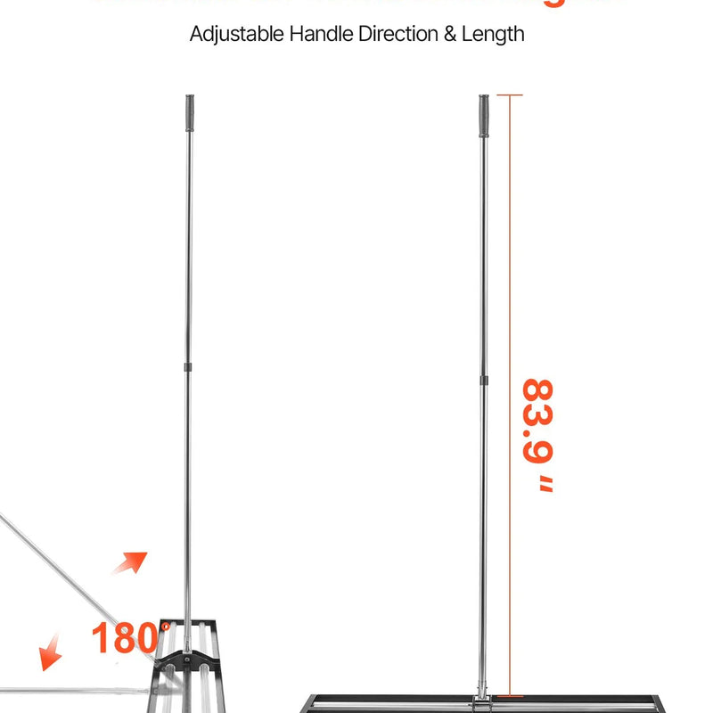 VEVOR zāliena līdzināšanas grābeklis ar 213 cm regulējamu rokturi, 121,9 × 25,4 cm zemes plāksni, izturīgs un rūsas izturīgs metāla augsnes līdzinātājs, zāliena līdzināšanas instruments pagalmam un golfa laukumiem