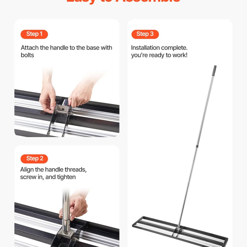 VEVOR zāliena līdzināšanas grābeklis ar 213 cm regulējamu rokturi, 121,9 × 25,4 cm zemes plāksni, izturīgs un rūsas izturīgs metāla augsnes līdzinātājs, zāliena līdzināšanas instruments pagalmam un golfa laukumiem