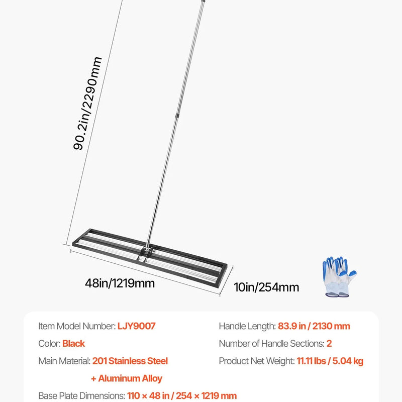 VEVOR zāliena līdzināšanas grābeklis ar 213 cm regulējamu rokturi, 121,9 × 25,4 cm zemes plāksni, izturīgs un rūsas izturīgs metāla augsnes līdzinātājs, zāliena līdzināšanas instruments pagalmam un golfa laukumiem