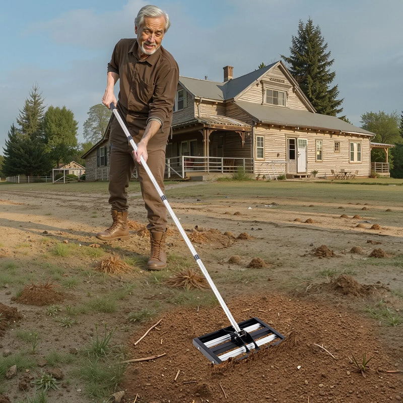 VEVOR zāliena līdzināšanas grābeklis ar 161 cm regulējamu rokturi, 43,2 × 25,4 cm zemes plāksni, izturīgs un rūsas izturīgs metāla augsnes līdzinātājs, zāliena līdzināšanas instruments pagalmam un golfa laukumiem