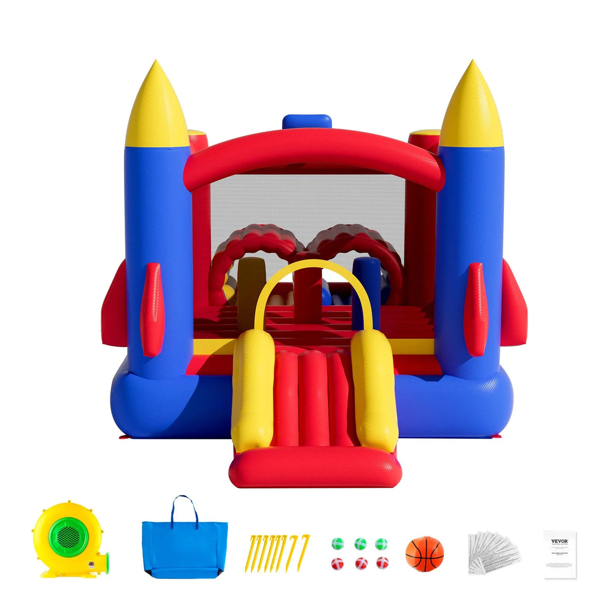 VEVOR надувной батут-замок с горкой и воздуходувкой, 4,06 × 2,39 × 2,44 м, 3–8 лет