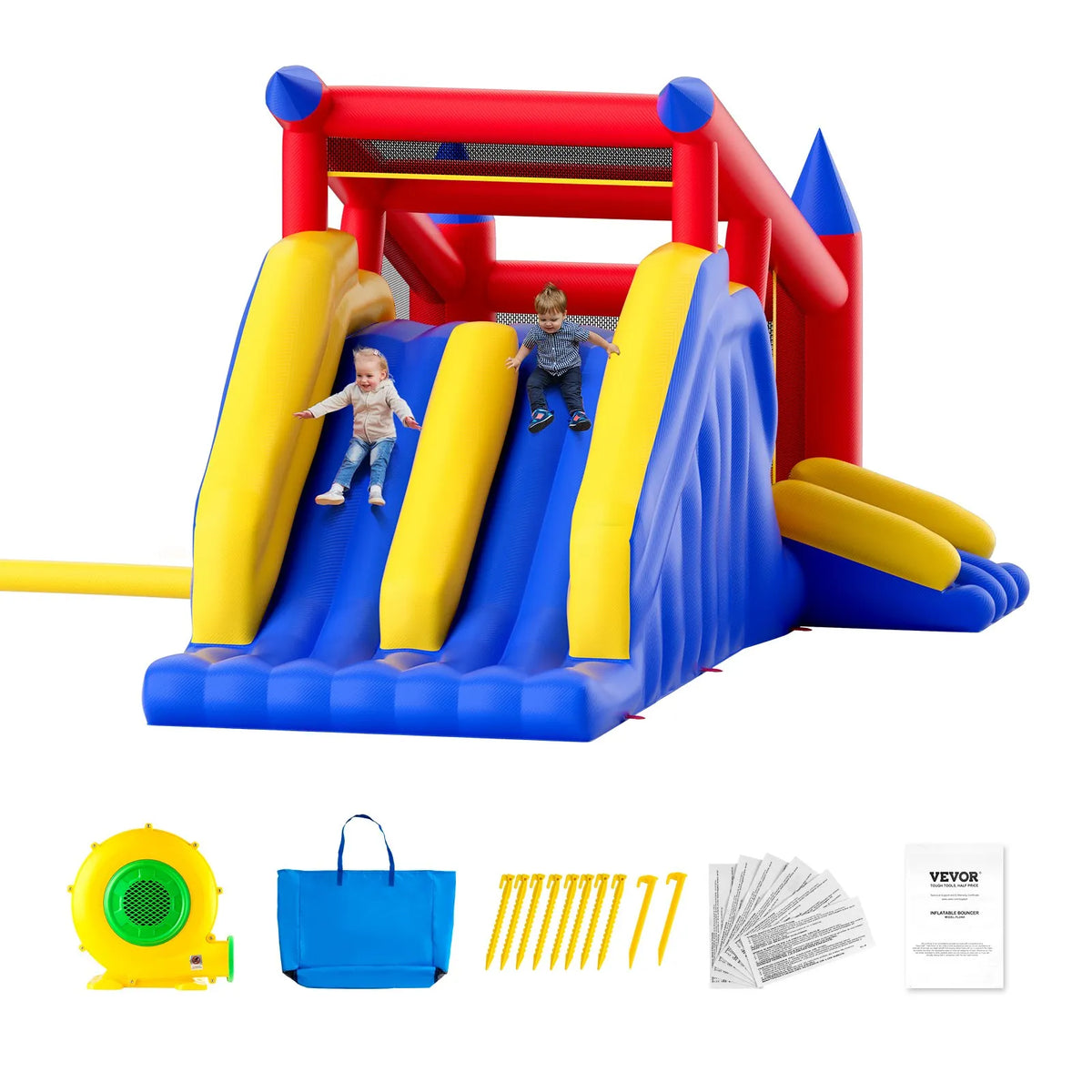 VEVOR Inflatable Bouncy Castle with Slide and Blower, 4.65 × 2.59 × 2.34 m, 3–8 Years