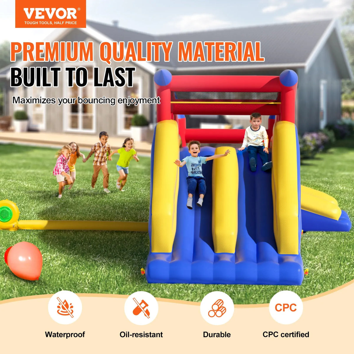VEVOR Inflatable Bouncy Castle with Slide and Blower, 4.65 × 2.59 × 2.34 m, 3–8 Years