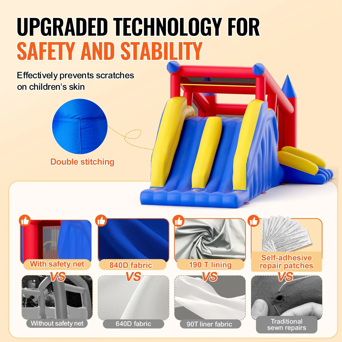 VEVOR Inflatable Bouncy Castle with Slide and Blower, 4.65 × 2.59 × 2.34 m, 3–8 Years