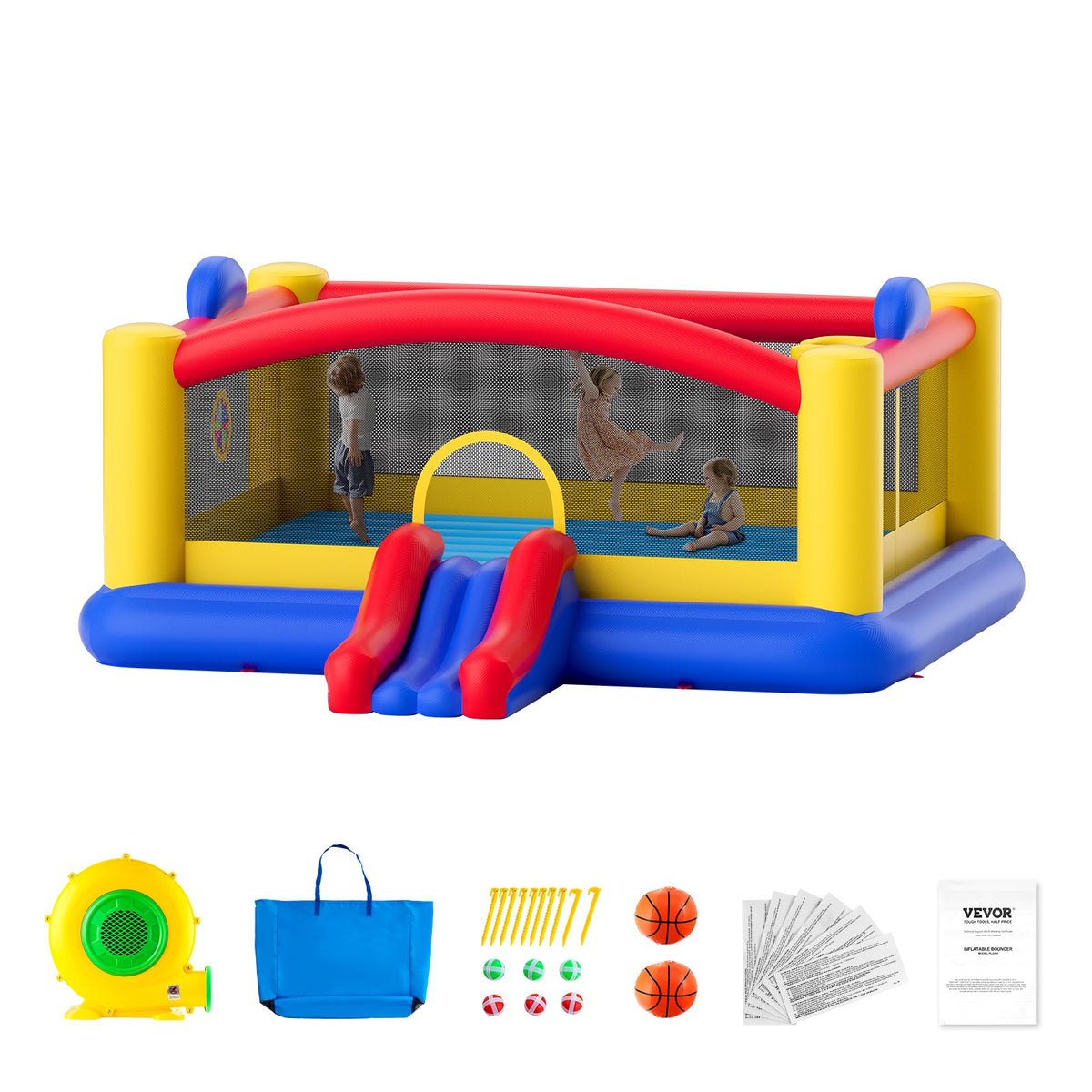 VEVOR Inflatable Bouncy Castle with Slide and Blower, 4.50 × 4.39 × 2.03 m, 3–10 Years