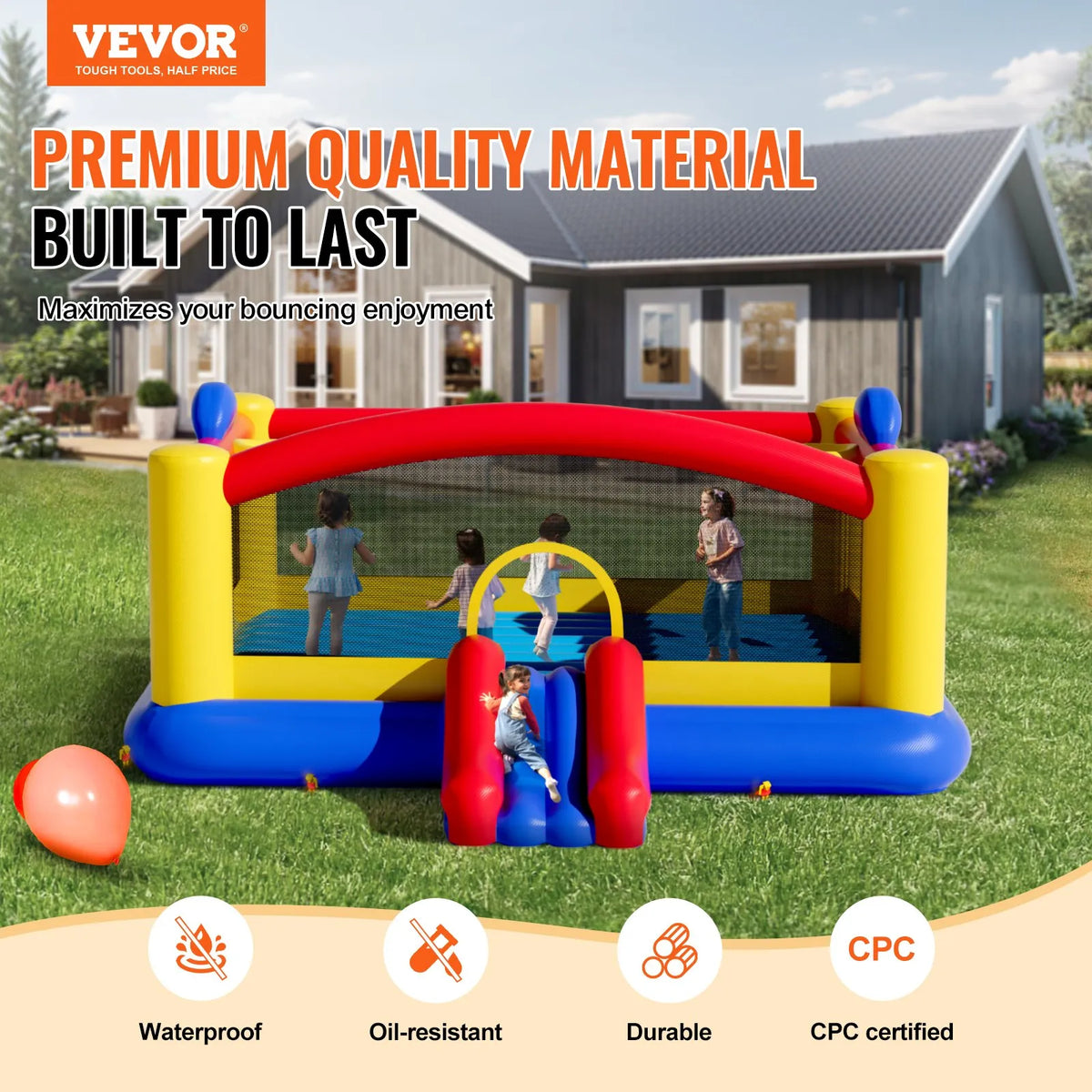 VEVOR Inflatable Bouncy Castle with Slide and Blower, 4.50 × 4.39 × 2.03 m, 3–10 Years