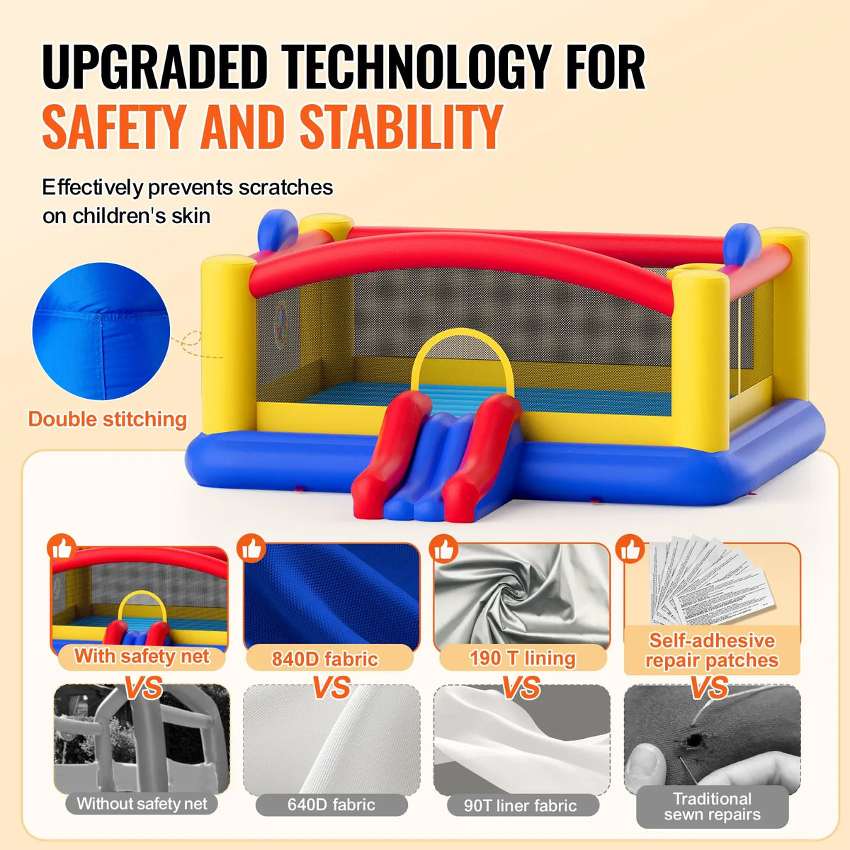 VEVOR Inflatable Bouncy Castle with Slide and Blower, 4.50 × 4.39 × 2.03 m, 3–10 Years