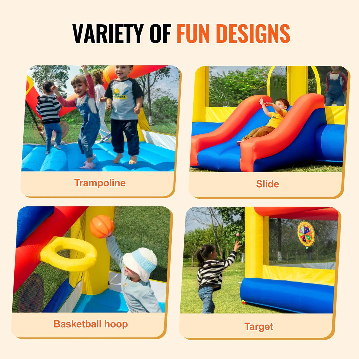 VEVOR Inflatable Bouncy Castle with Slide and Blower, 4.50 × 4.39 × 2.03 m, 3–10 Years