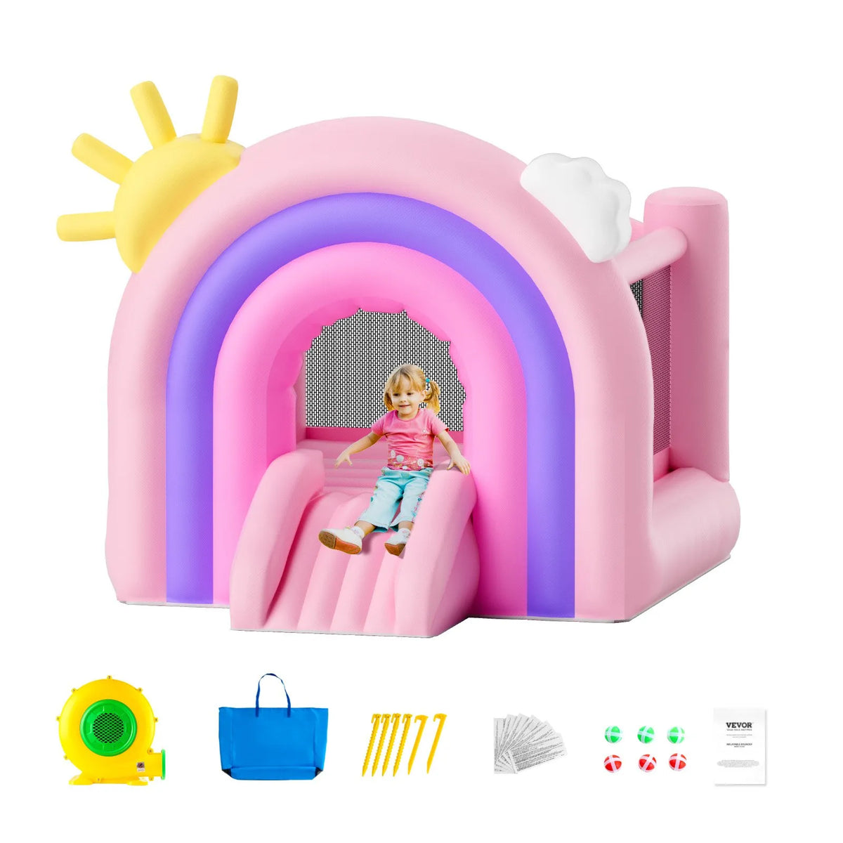 VEVOR Inflatable Bouncy Castle with Slide and Blower, 2.79 × 2.31 × 2.31 m, Indoor and Outdoor