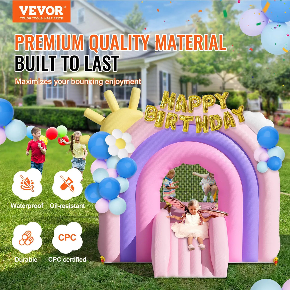 VEVOR Inflatable Bouncy Castle with Slide and Blower, 2.79 × 2.31 × 2.31 m, Indoor and Outdoor