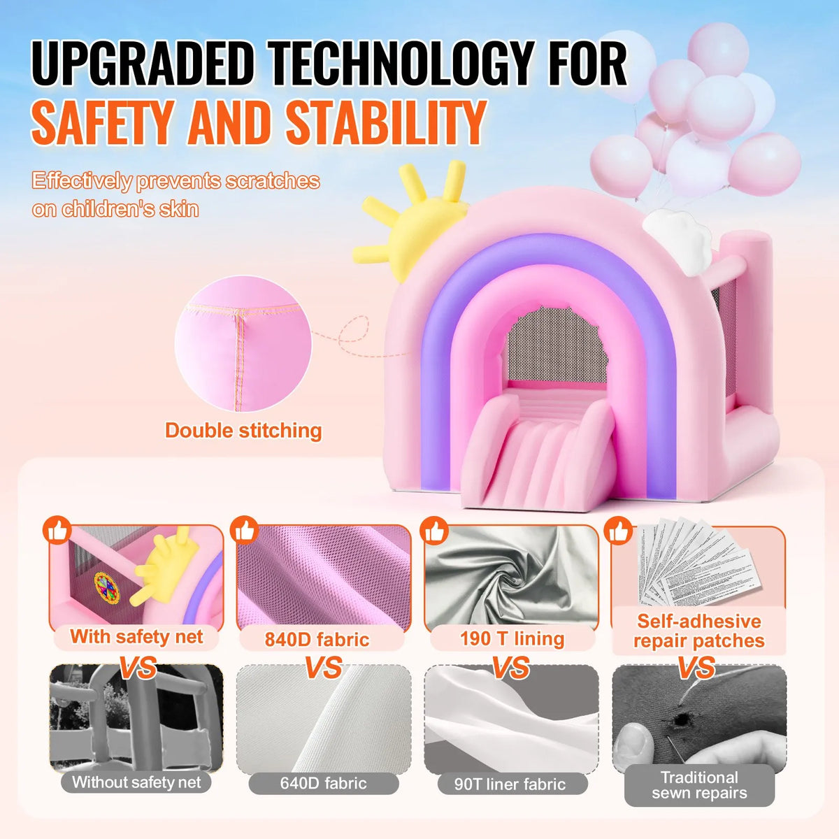 VEVOR Inflatable Bouncy Castle with Slide and Blower, 2.79 × 2.31 × 2.31 m, Indoor and Outdoor