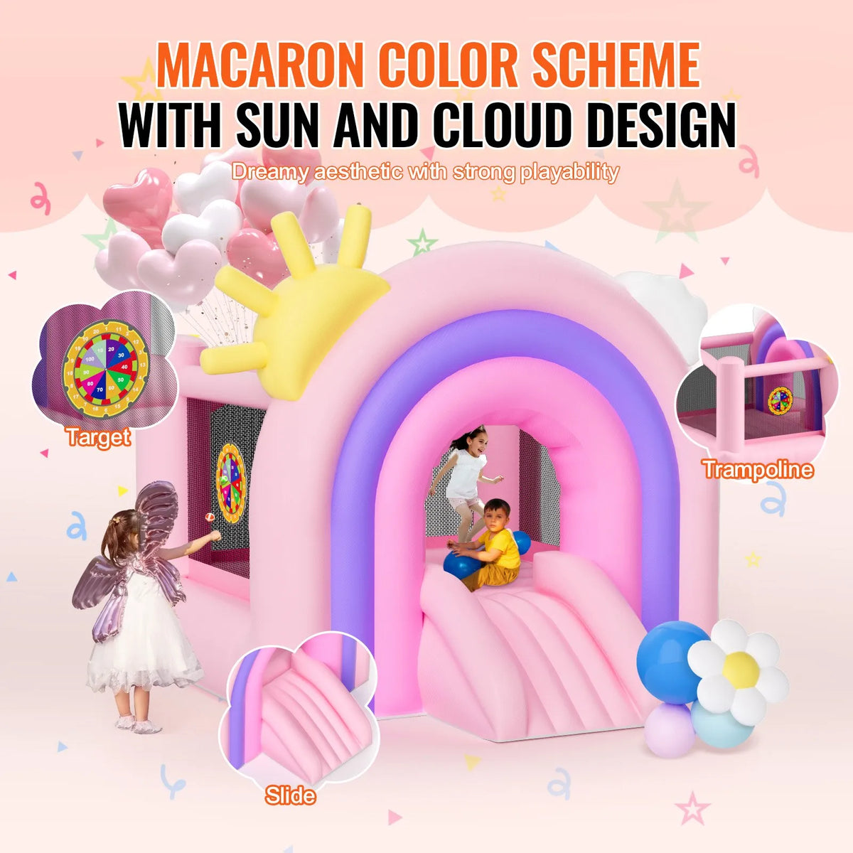 VEVOR Inflatable Bouncy Castle with Slide and Blower, 2.79 × 2.31 × 2.31 m, Indoor and Outdoor