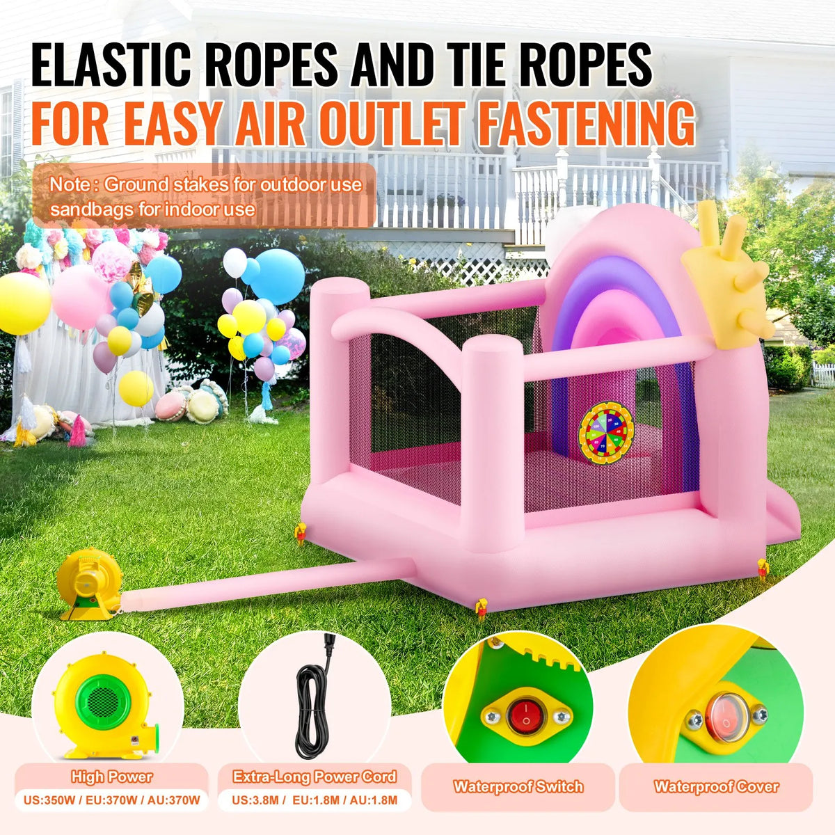 VEVOR Inflatable Bouncy Castle with Slide and Blower, 2.79 × 2.31 × 2.31 m, Indoor and Outdoor