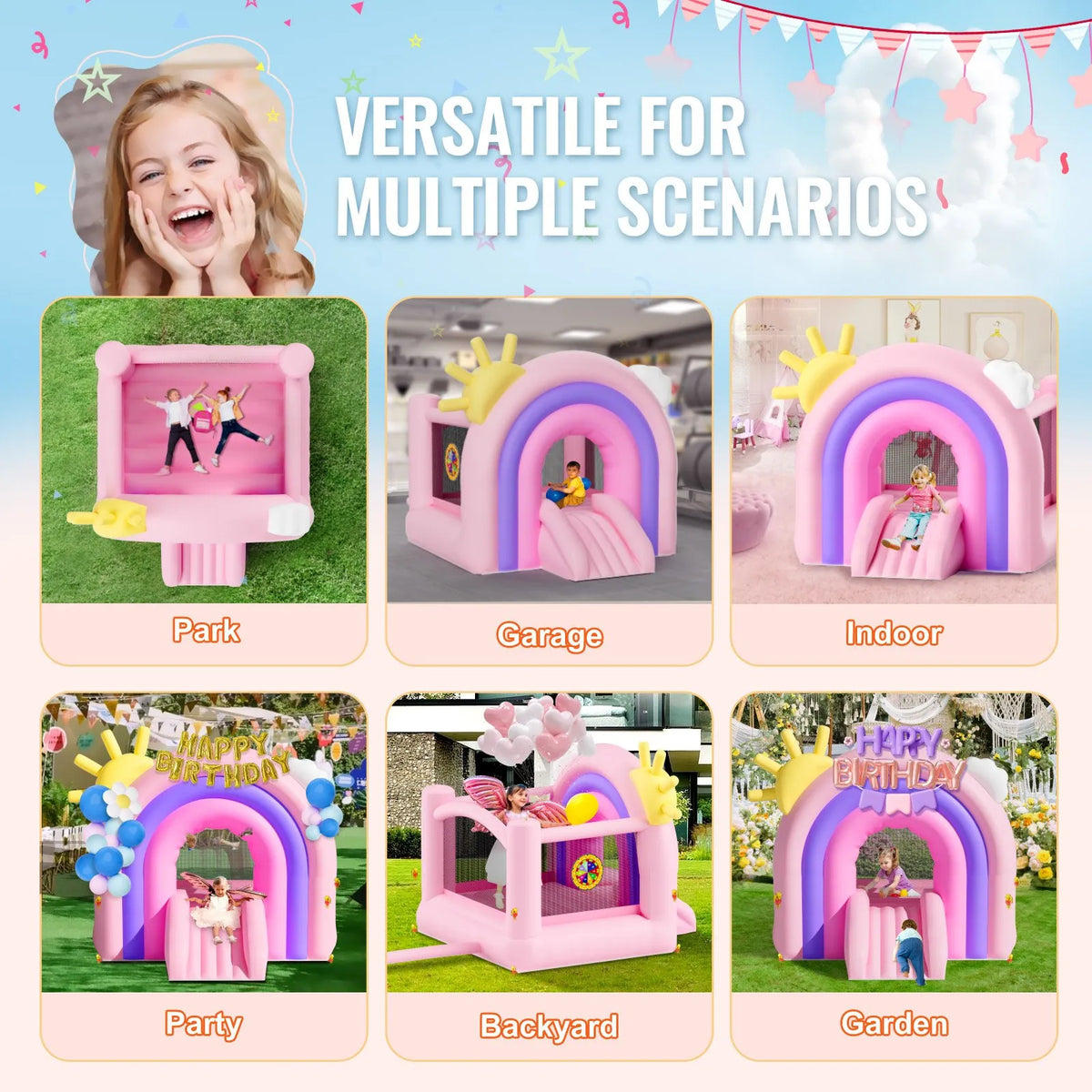 VEVOR Inflatable Bouncy Castle with Slide and Blower, 2.79 × 2.31 × 2.31 m, Indoor and Outdoor