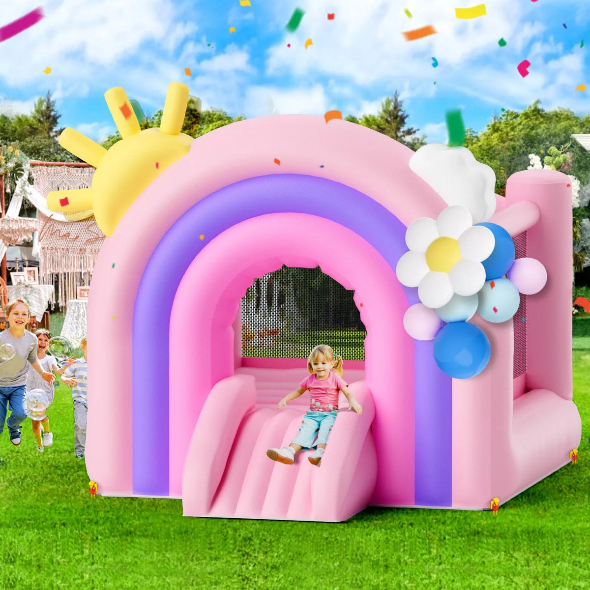 VEVOR Inflatable Bouncy Castle with Slide and Blower, 2.79 × 2.31 × 2.31 m, Indoor and Outdoor