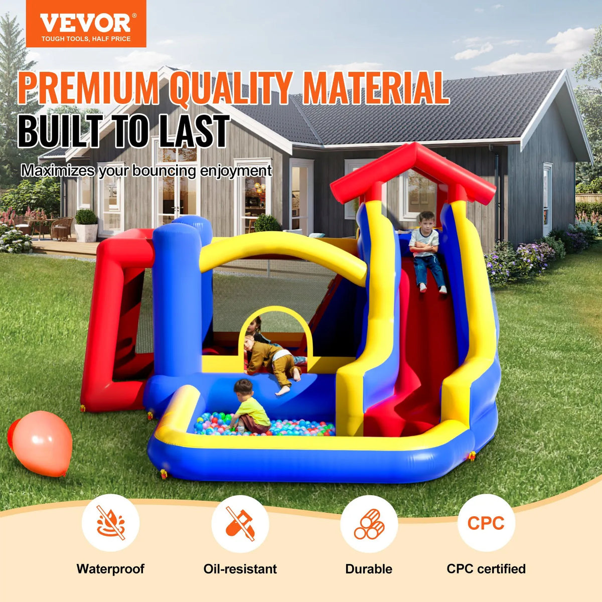 VEVOR Inflatable Bouncy Castle with Slide and Blower, 3.33 × 3.38 × 2.31 m, Ages 3–8