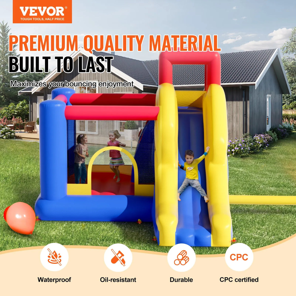 VEVOR Inflatable Bouncy Castle with Slide and Blower, 3.40 × 2.59 × 2.31 m, 3–8 Years