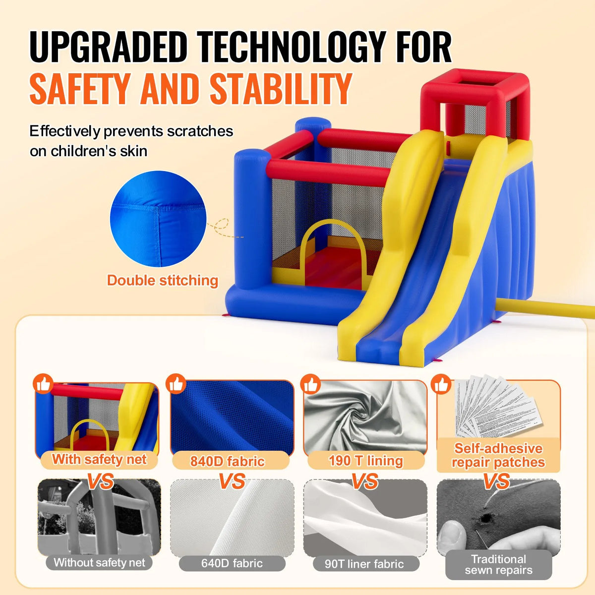 VEVOR Inflatable Bouncy Castle with Slide and Blower, 3.40 × 2.59 × 2.31 m, 3–8 Years