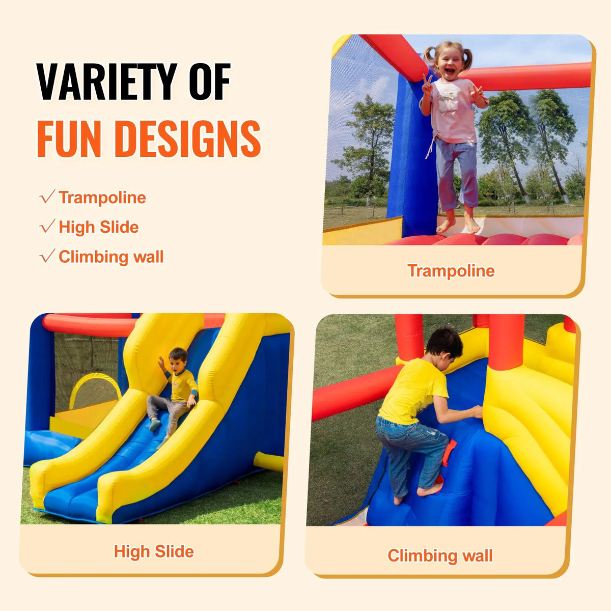 VEVOR Inflatable Bouncy Castle with Slide and Blower, 3.40 × 2.59 × 2.31 m, 3–8 Years