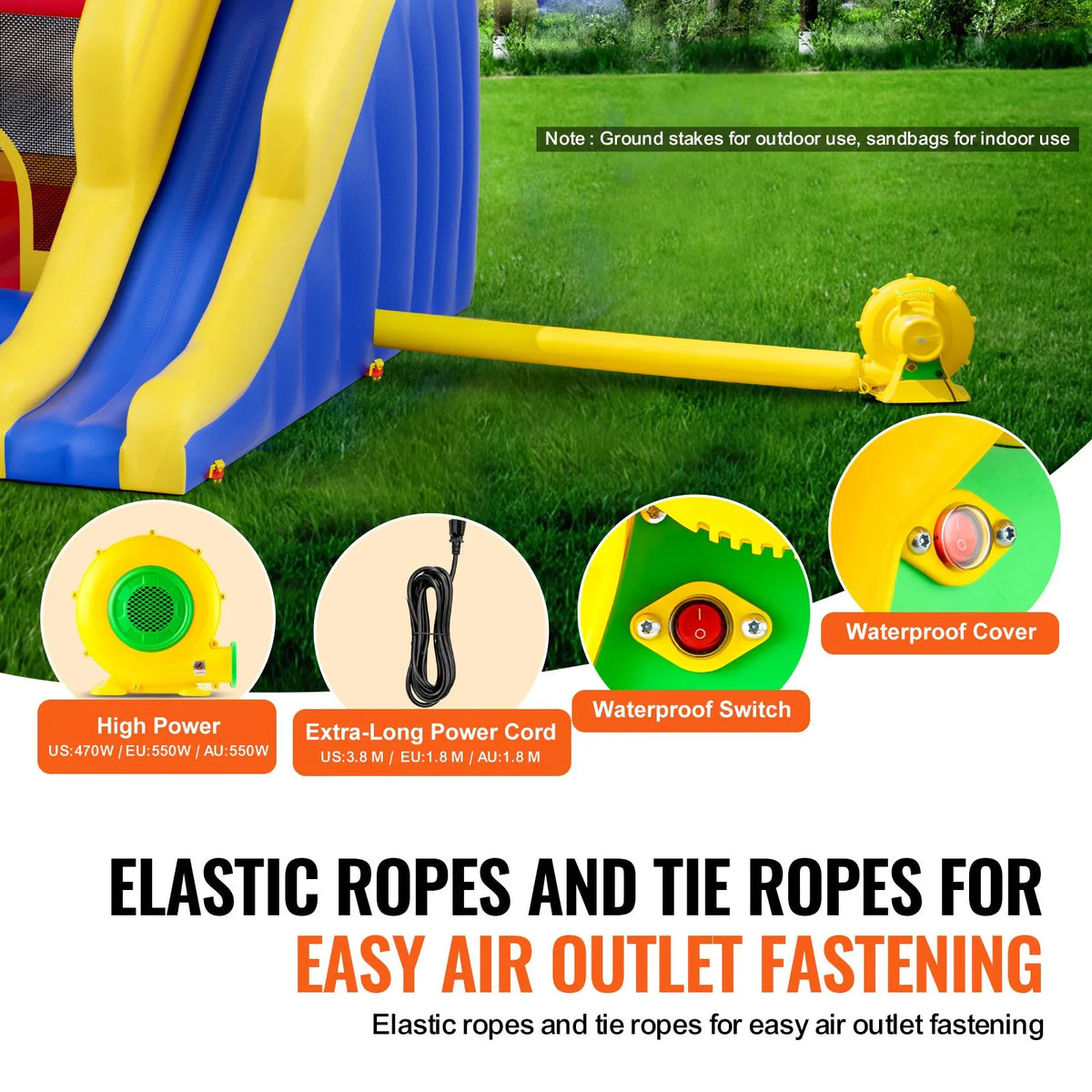 VEVOR Inflatable Bouncy Castle with Slide and Blower, 3.40 × 2.59 × 2.31 m, 3–8 Years