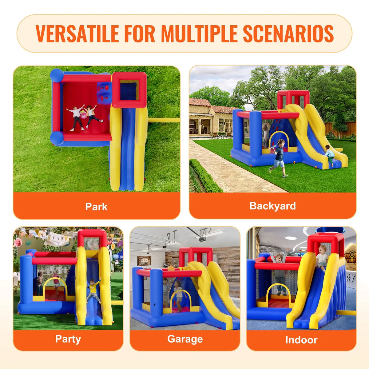 VEVOR Inflatable Bouncy Castle with Slide and Blower, 3.40 × 2.59 × 2.31 m, 3–8 Years