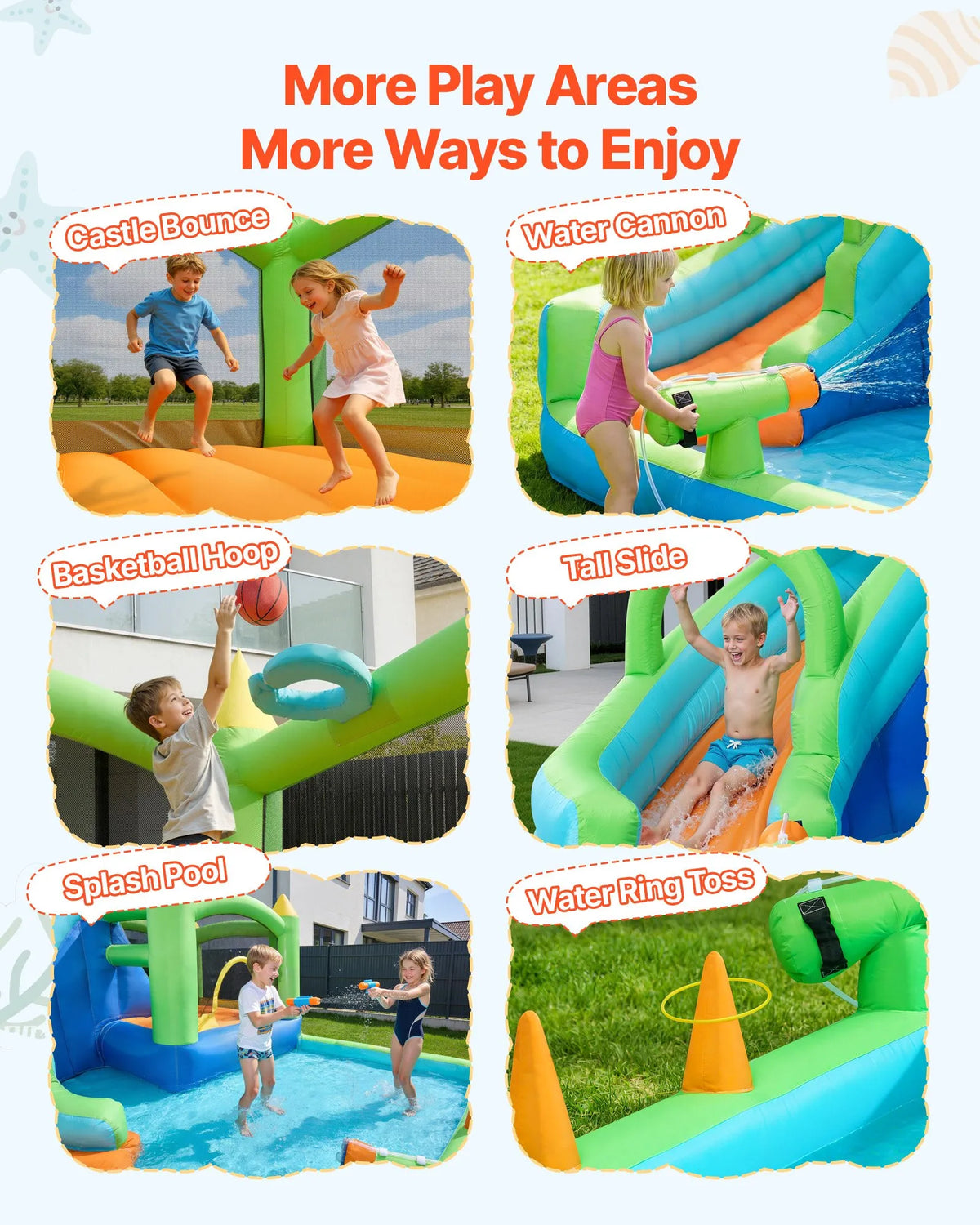VEVOR Inflatable Castle with Water Slide, Basketball Hoop and Pool, 3.45 × 3.75 × 2.13 m, Ages 3–8