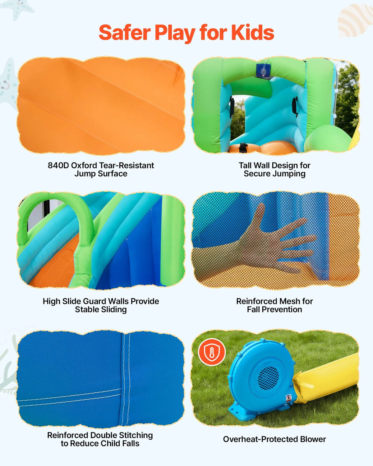 VEVOR Inflatable Castle with Water Slide, Basketball Hoop and Pool, 3.45 × 3.75 × 2.13 m, Ages 3–8
