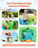 VEVOR Piepūšamā batuta pils ar ūdens slidkalniņu 3,45 × 3,75 × 2,13 m, ar batuta zonu, basketbola grozu, šļakatu baseinu un ūdens riņķa mešanu, paredzēta 3–4 bērniem vecumā no 3 līdz 8 gadiem