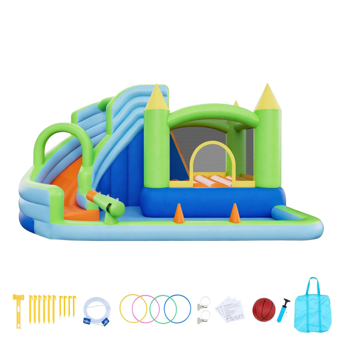 VEVOR Inflatable Castle with Water Slide, Basketball Hoop and Pool, 3.45 × 3.75 × 2.13 m, Ages 3–8