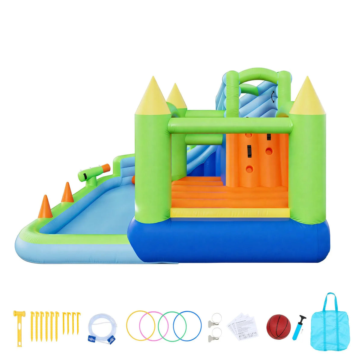 VEVOR Inflatable Castle with Water Slide, Basketball Hoop and Pool, 3.45 × 3.75 × 2.13 m, Ages 3–8