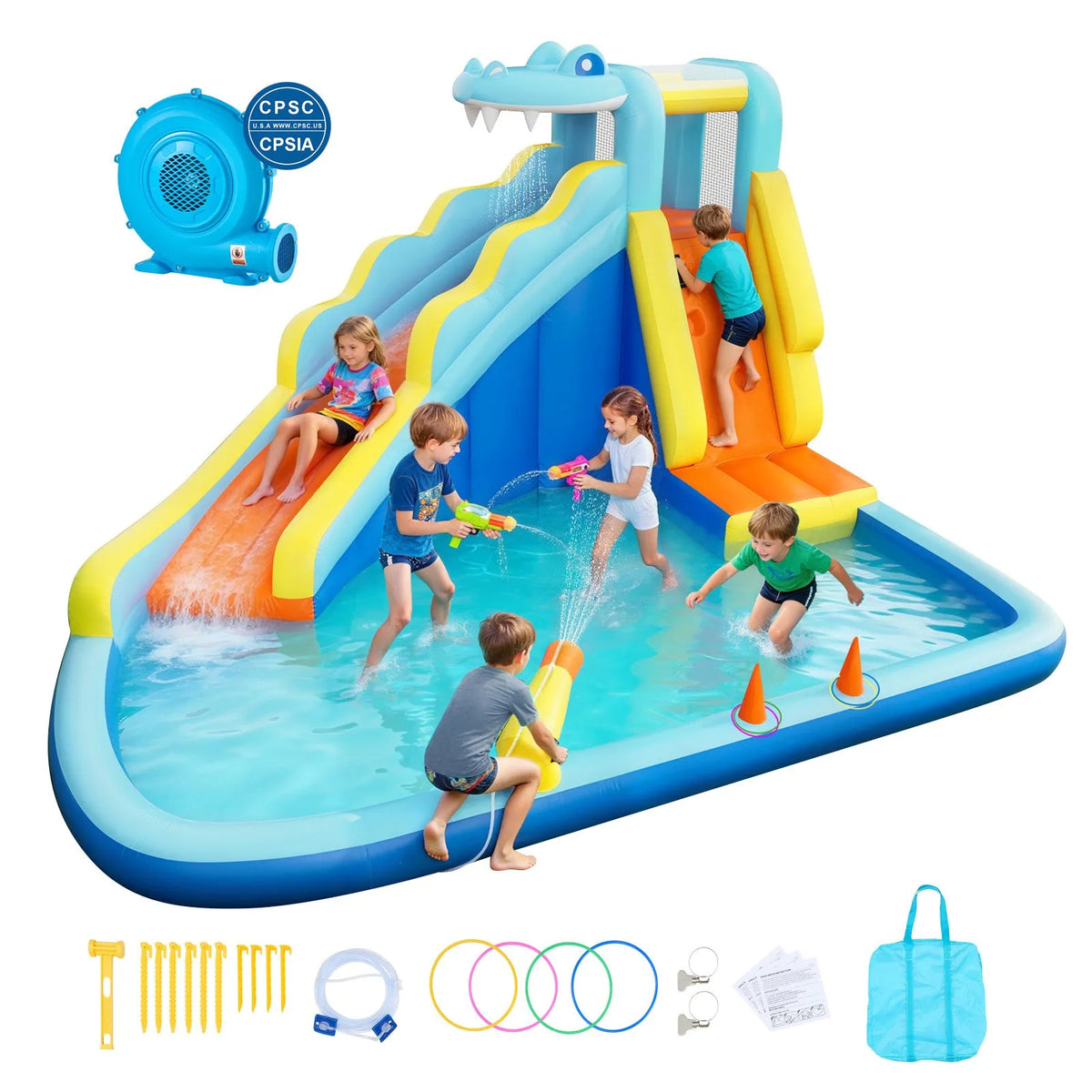 VEVOR Inflatable Castle with Water Slide, Climbing Wall and Pool, 3.53 × 3.99 × 2.35 m, Ages 3–8