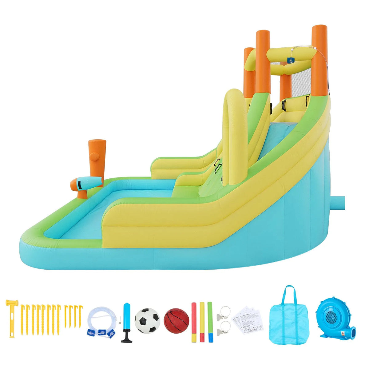 VEVOR Inflatable Castle with Water Slide, Climbing Wall and Pool, 4.05 × 3.47 × 2.56 m, Ages 3–8