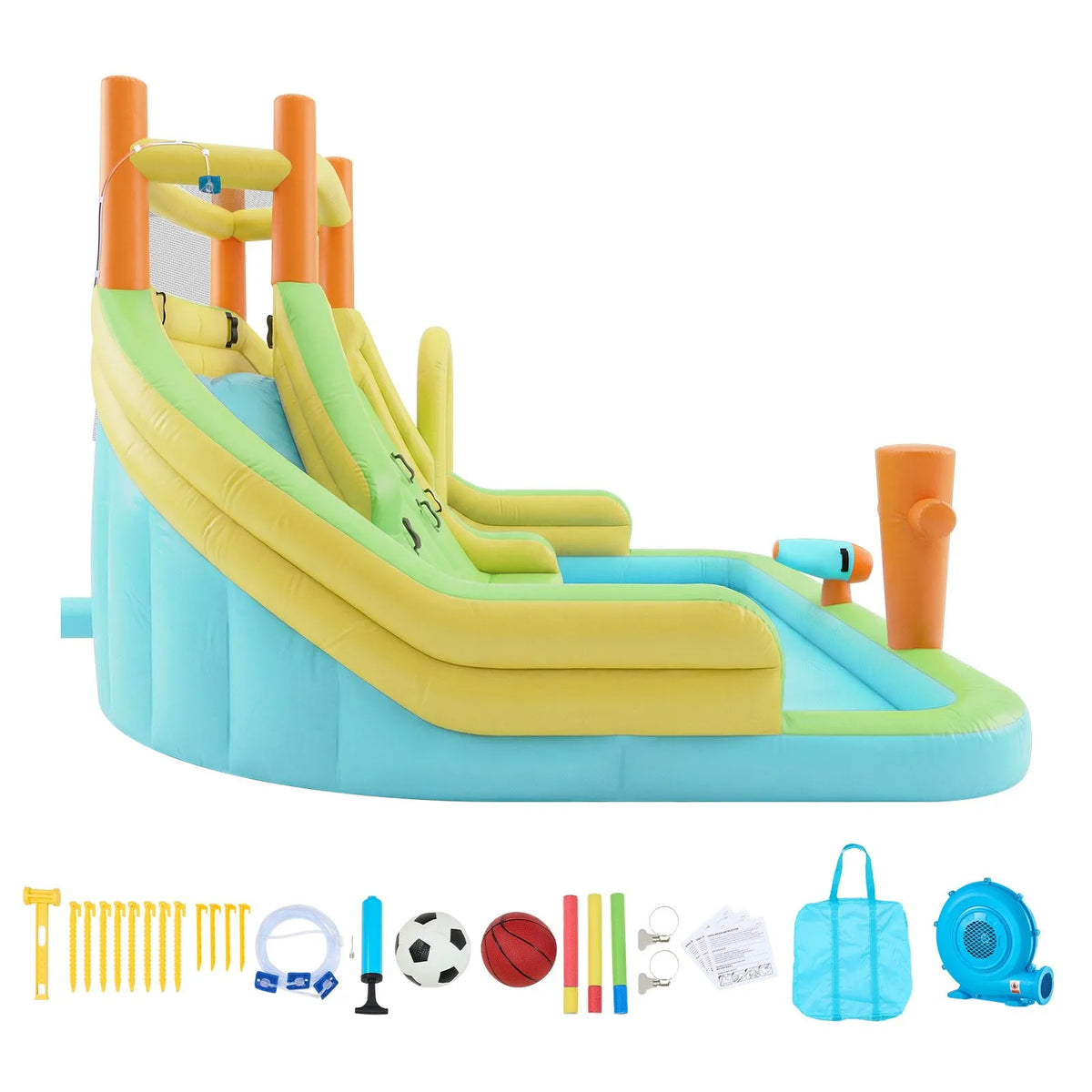 VEVOR Inflatable Castle with Water Slide, Climbing Wall and Pool, 4.05 × 3.47 × 2.56 m, Ages 3–8