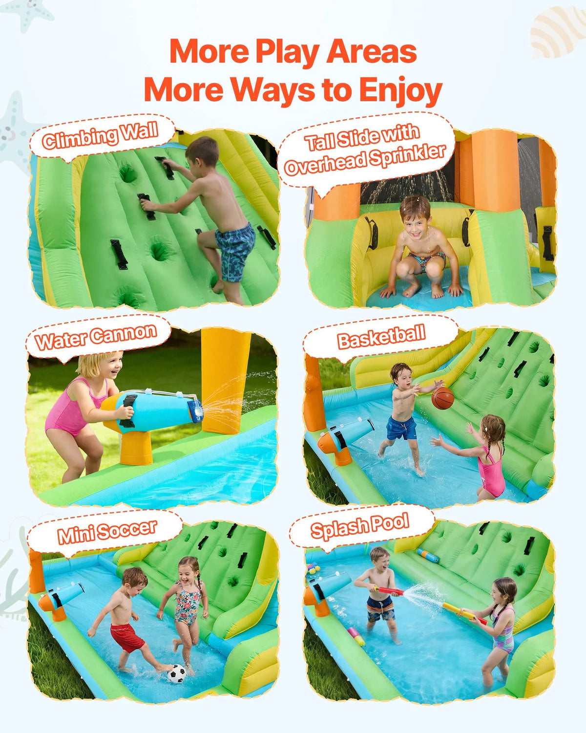 VEVOR Inflatable Castle with Water Slide, Climbing Wall and Pool, 4.05 × 3.47 × 2.56 m, Ages 3–8
