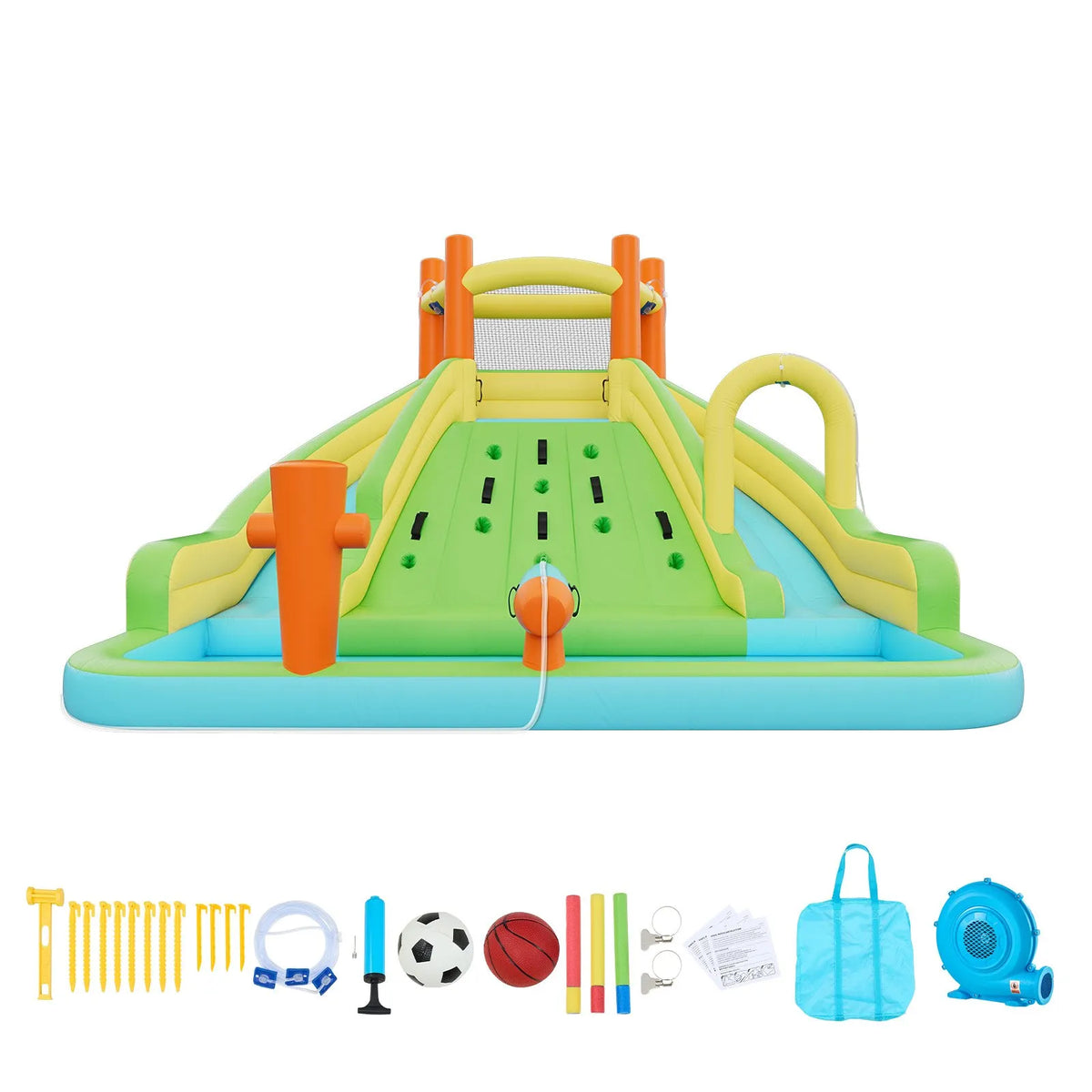 VEVOR Inflatable Castle with Water Slide, Climbing Wall and Pool, 4.05 × 3.47 × 2.56 m, Ages 3–8