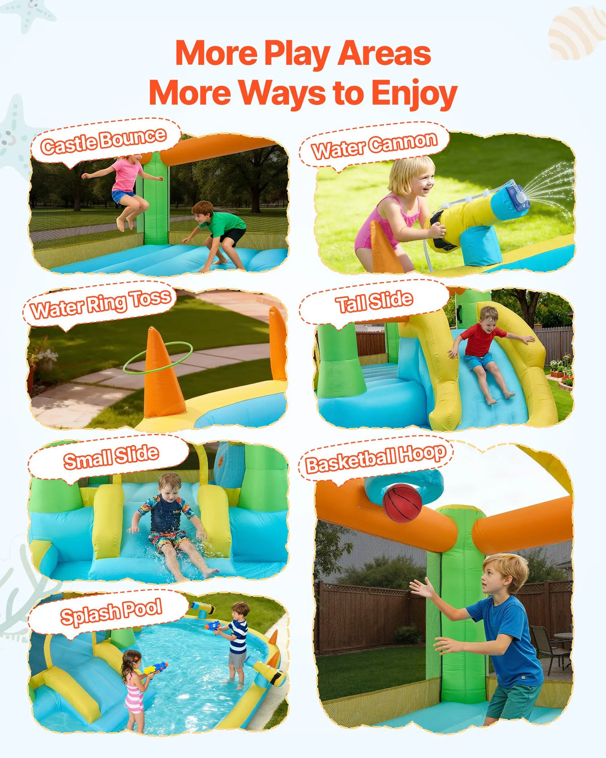 VEVOR Inflatable Castle with Water Slide, Basketball Hoop and Pool, 3.81 × 3.99 × 1.98 m, Ages 3–8
