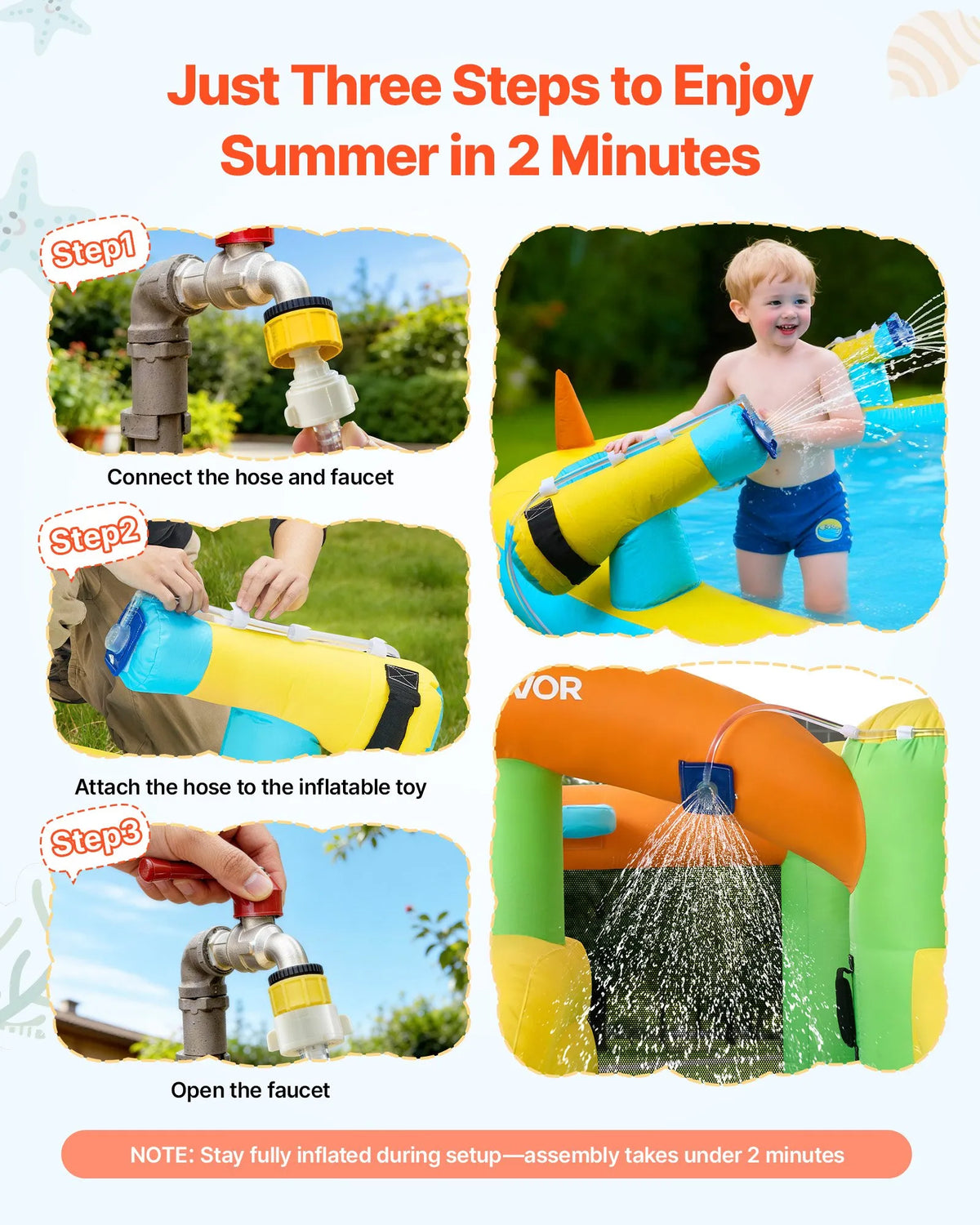 VEVOR Inflatable Castle with Water Slide, Basketball Hoop and Pool, 3.81 × 3.99 × 1.98 m, Ages 3–8