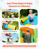 VEVOR Piepūšamā batuta pils ar ūdens slidkalniņu 3,81 × 3,99 × 1,98 m, ar lēkāšanas zonu, basketbola grozu, šļakatu baseinu un ūdens riņķa mešanu, paredzēta 3–4 bērniem vecumā no 3 līdz 8 gadiem