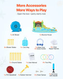 VEVOR Piepūšamā batuta pils ar ūdens slidkalniņu 3,81 × 3,99 × 1,98 m, ar lēkāšanas zonu, basketbola grozu, šļakatu baseinu un ūdens riņķa mešanu, paredzēta 3–4 bērniem vecumā no 3 līdz 8 gadiem