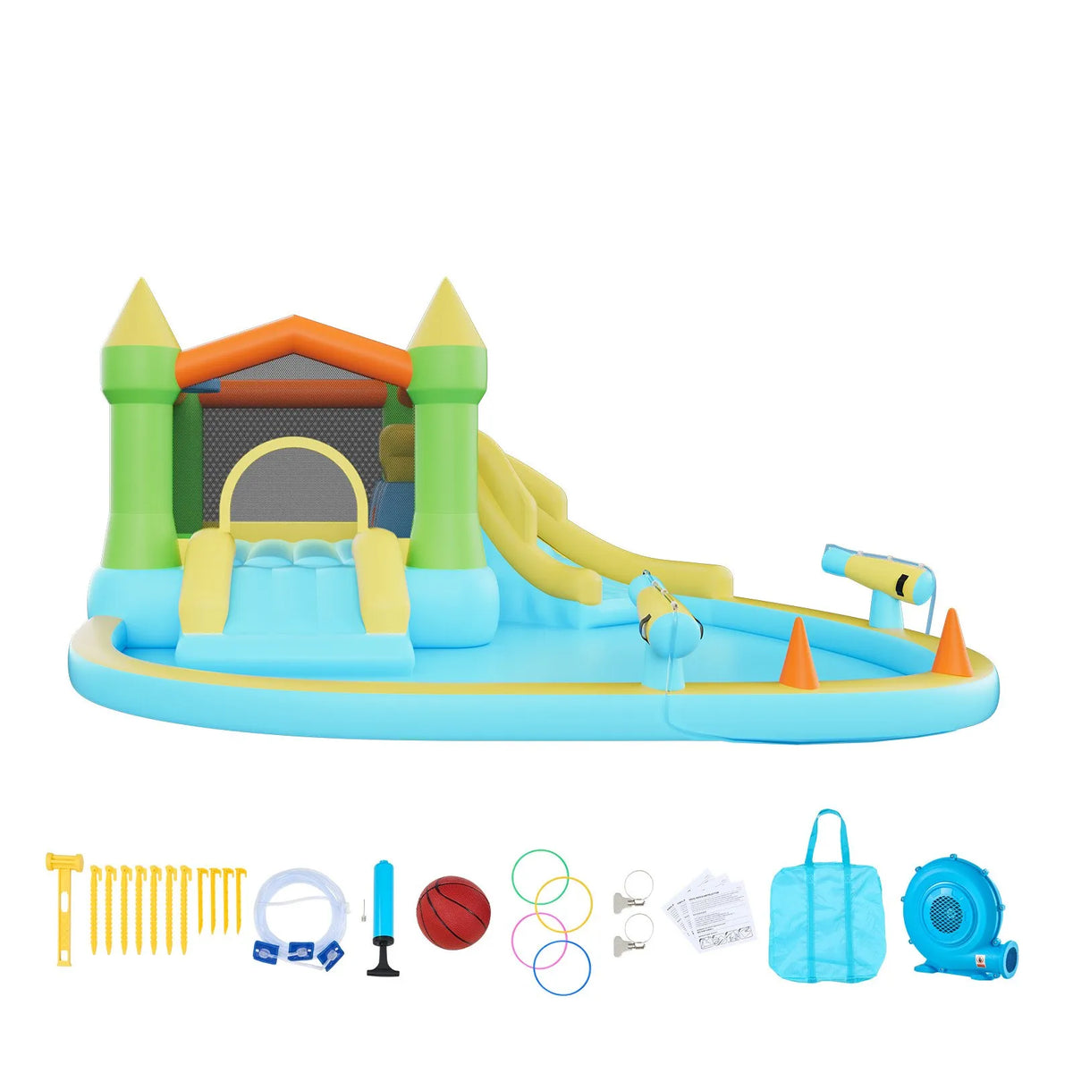 VEVOR Inflatable Castle with Water Slide, Basketball Hoop and Pool, 3.81 × 3.99 × 1.98 m, Ages 3–8