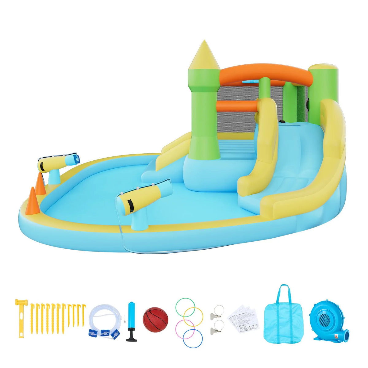 VEVOR Inflatable Castle with Water Slide, Basketball Hoop and Pool, 3.81 × 3.99 × 1.98 m, Ages 3–8