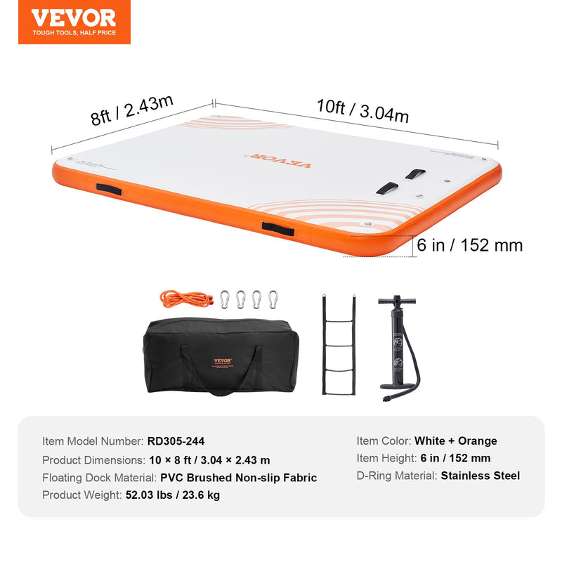 VEVOR piepūšamā peldošā platforma, 10 × 8 FT ūdens platforma ar neslīdošu virsmu, pārnēsājamu somu un noņemamām kāpnēm, peldošā sala baseinam, pludmalei un okeānam