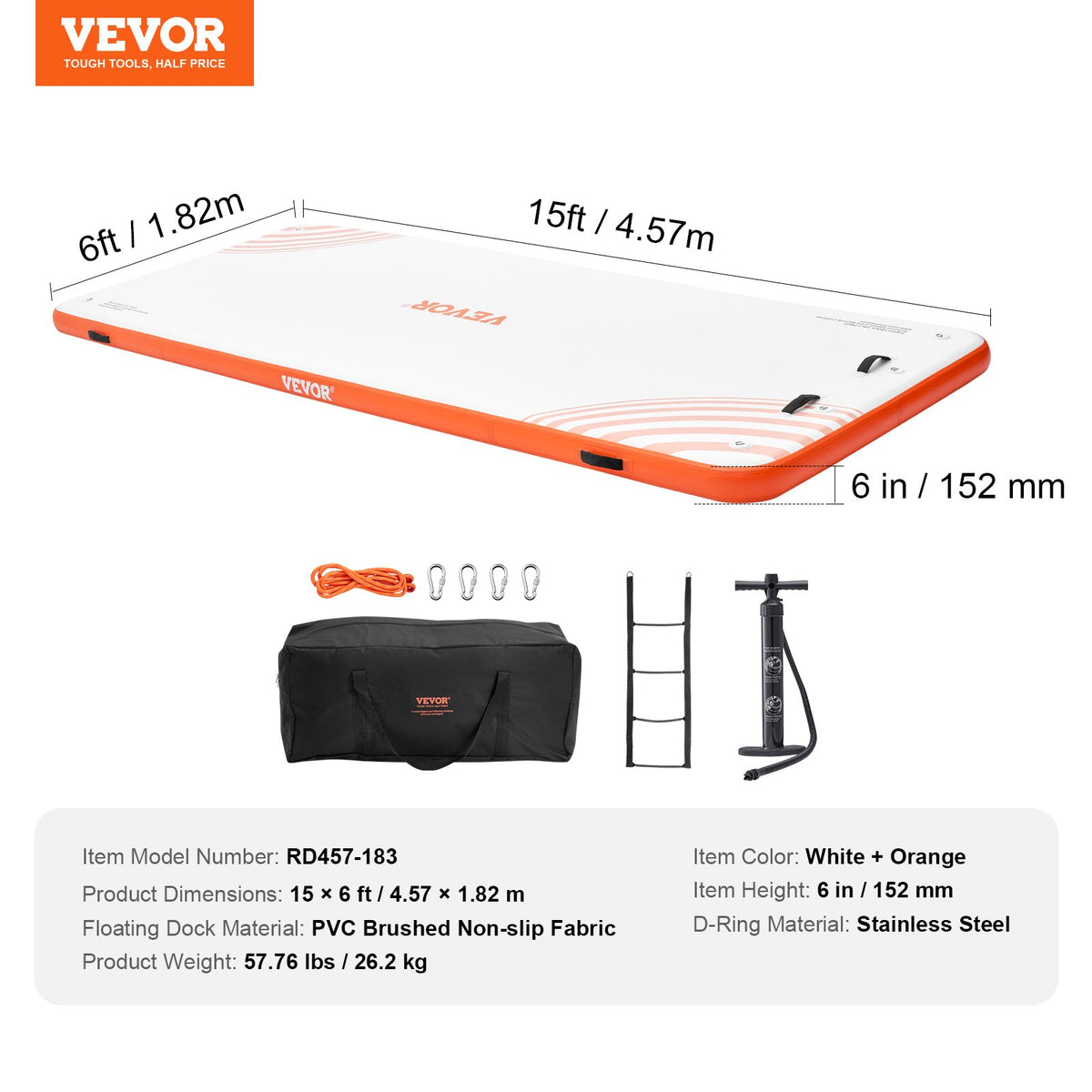 VEVOR piepūšamā peldošā platforma ar kāpnēm, 4,57 × 1,83 m