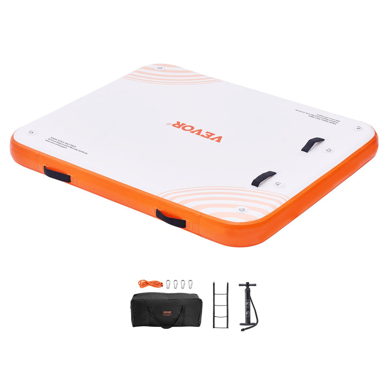 VEVOR 1,83 × 1,52 m piepūšama peldoša platforma - neslīdoša ūdens platforma ar pārnēsājamu somu un noņemamām kāpnēm, peldoša sala pludmalei, baseinam un okeānam