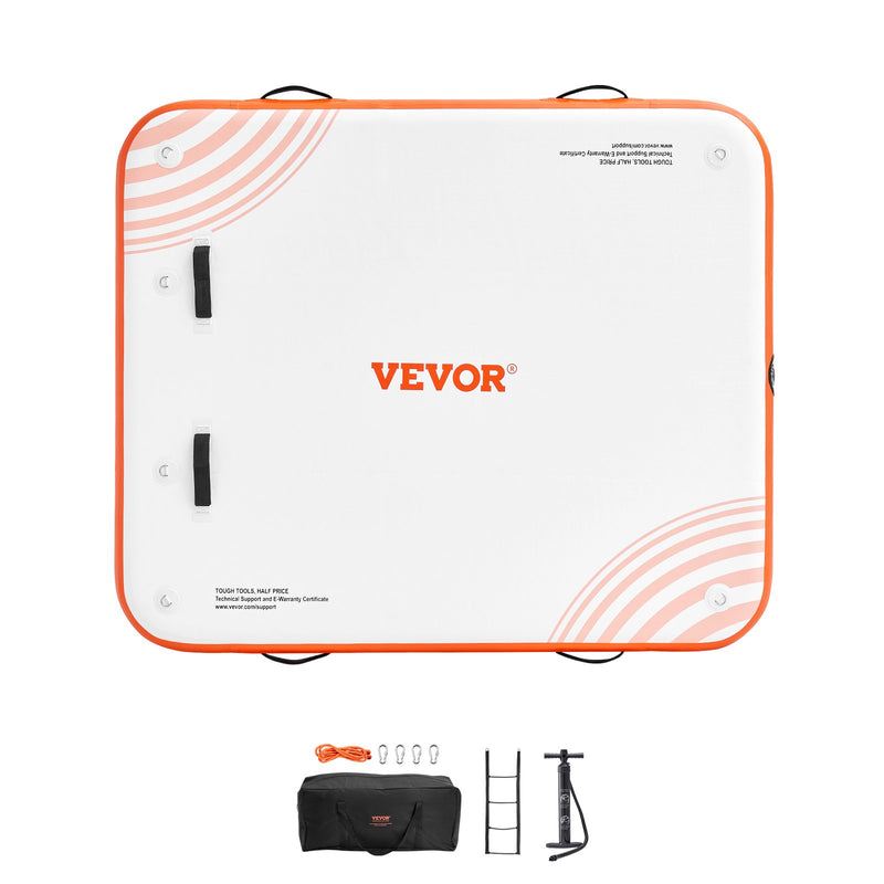 VEVOR 1,83 × 1,52 m piepūšama peldoša platforma – neslīdoša ūdens platforma ar pārnēsājamu somu un noņemamām kāpnēm, peldoša sala pludmalei, baseinam un okeānam