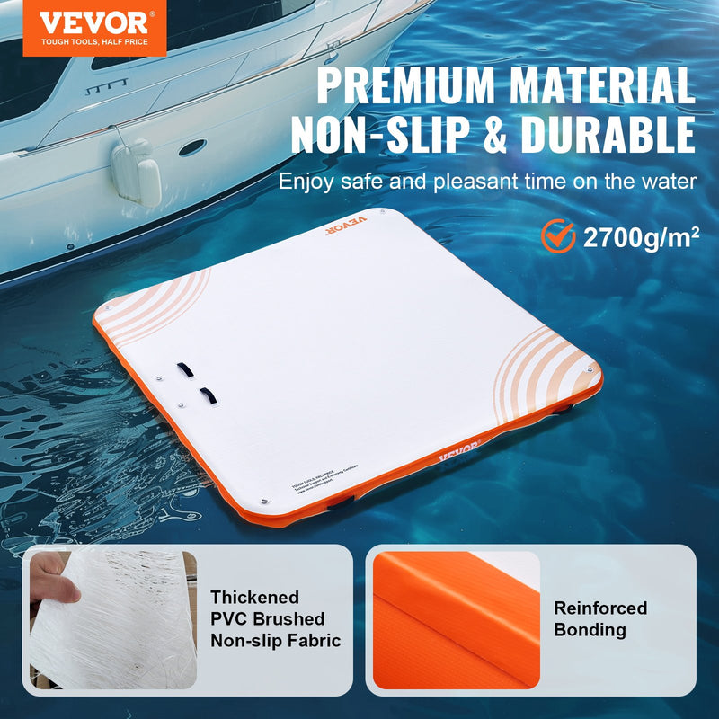 VEVOR piepūšamā peldošā platforma, 2,13 × 2,13 m, neslīdoša ūdensmatrača dokstacija ar pārnēsājamo somu un noņemamām kāpnēm, peldošā sala baseinam, pludmalei un jūrai